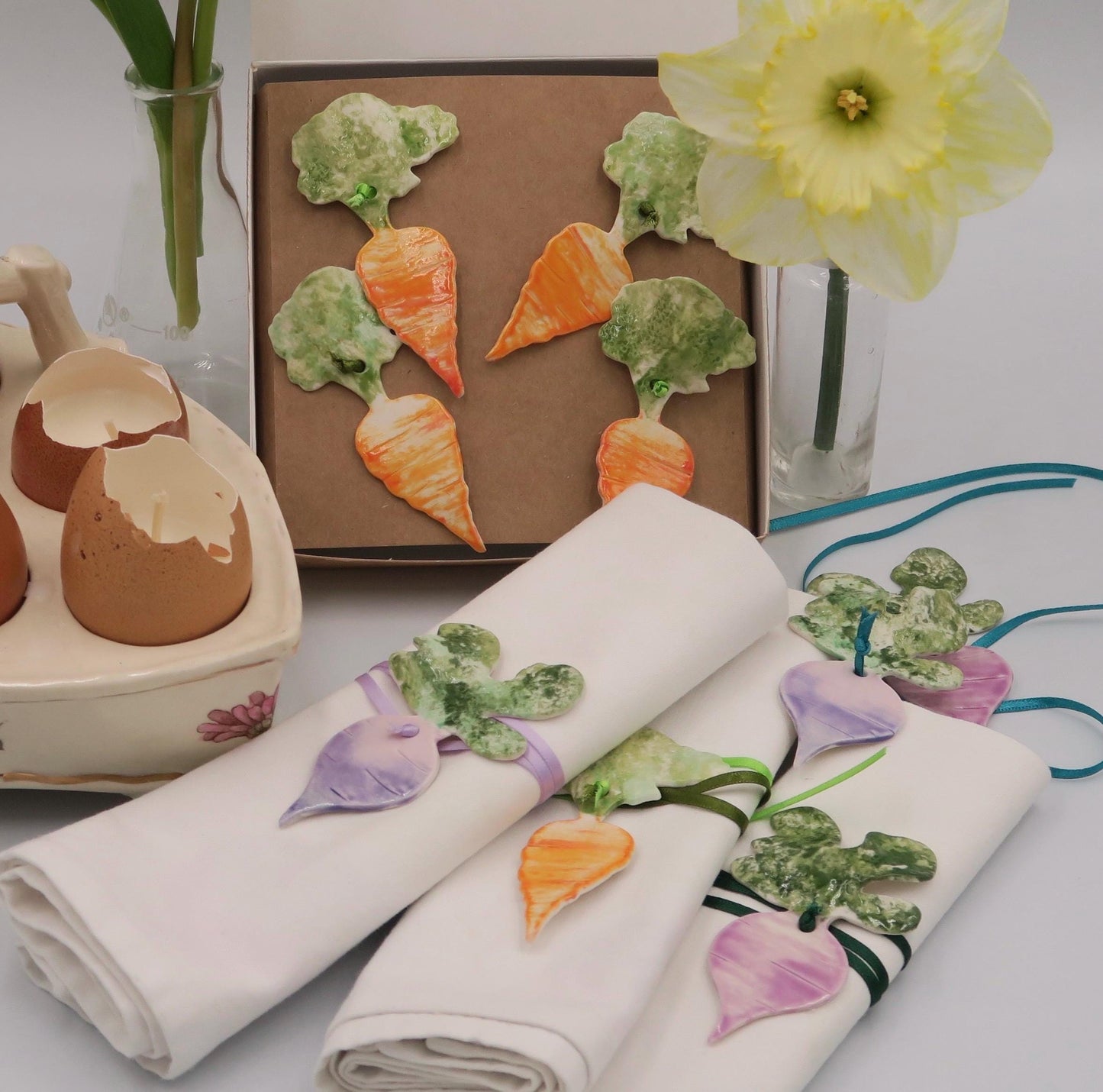 Porcelain Napkin Ties – Carrot, Turnip & Beetroot