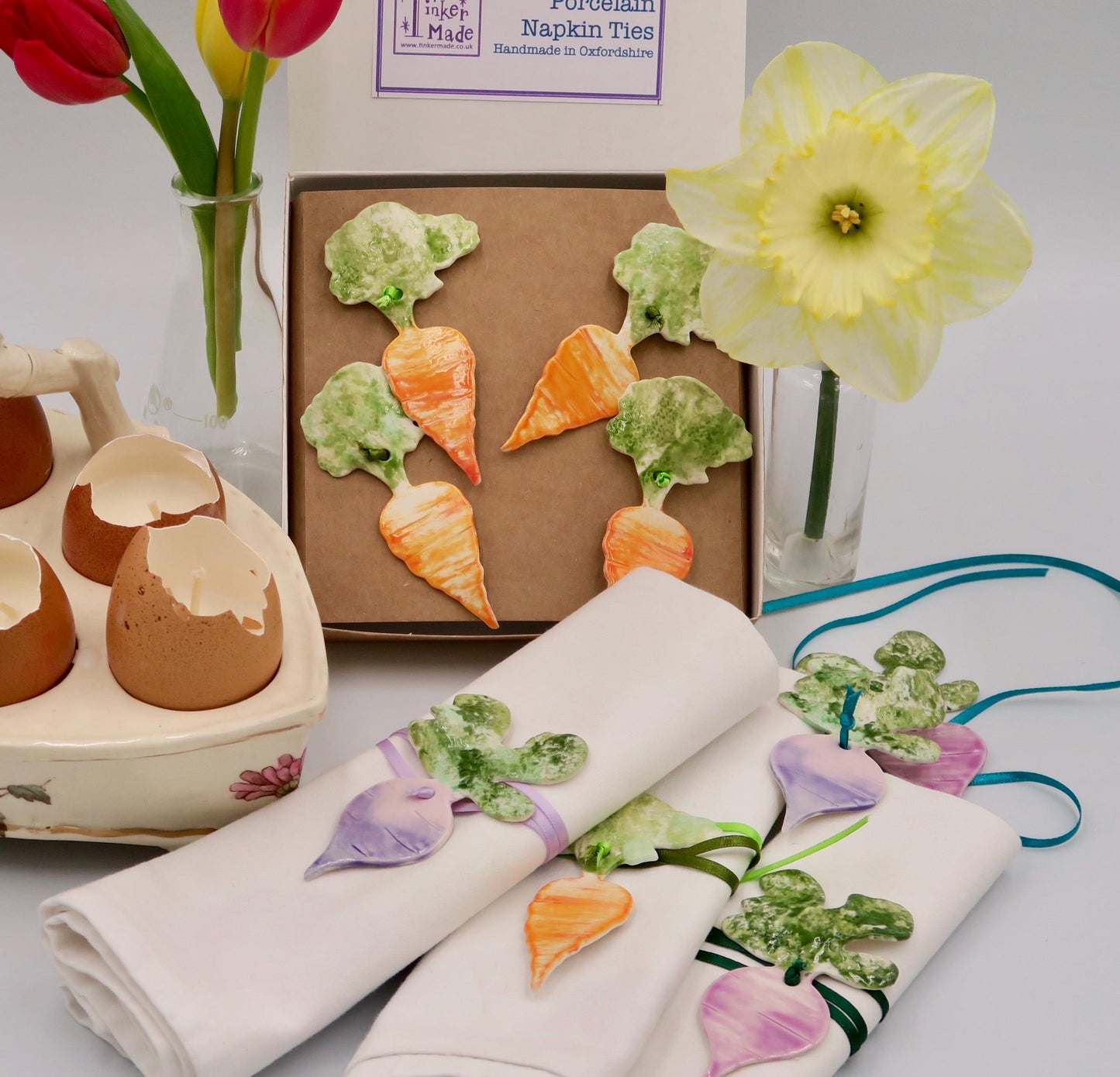 Porcelain Napkin Ties – Carrot, Turnip & Beetroot