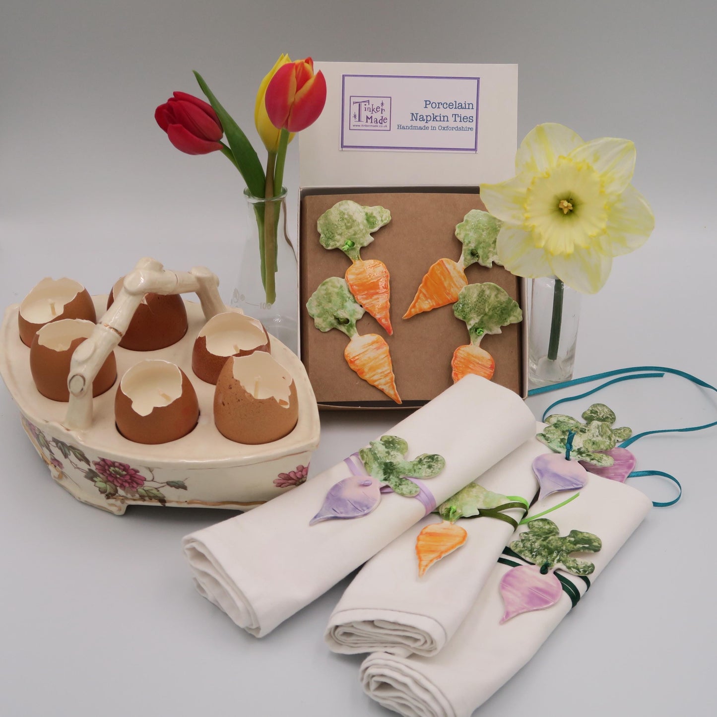 Porcelain Napkin Ties – Carrot, Turnip & Beetroot