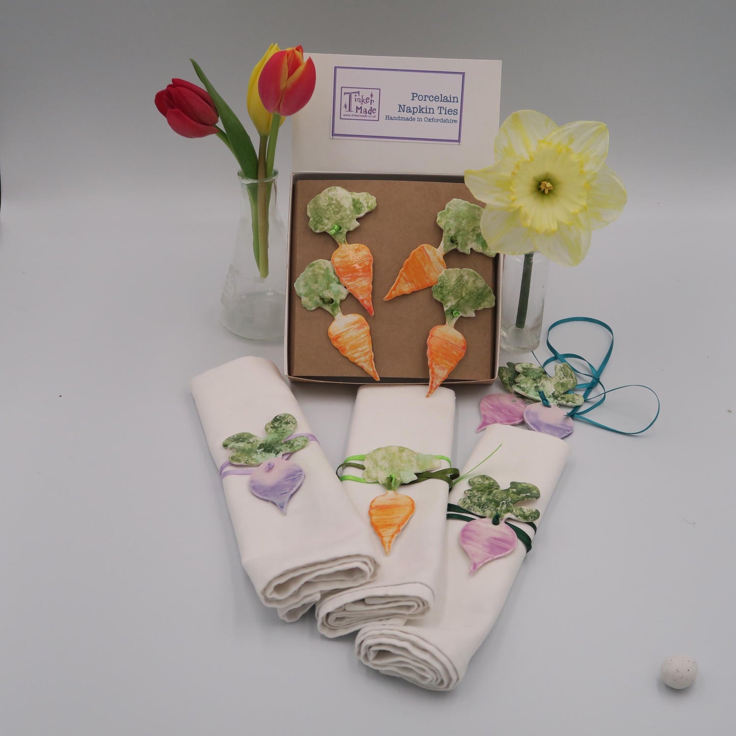 Porcelain Napkin Ties – Carrot, Turnip & Beetroot